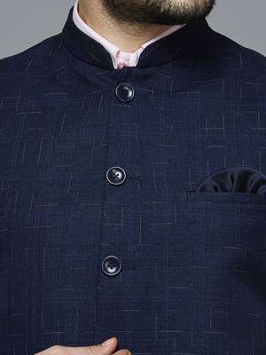 navy blue nehru jacket with multi-tone self design 4