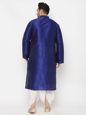 Men's blue and white silk blend kurta and dhoti set 3