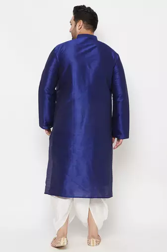 Men's blue and white silk blend kurta and dhoti set