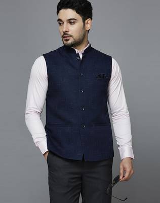 navy blue nehru jacket with multi-tone self design 5