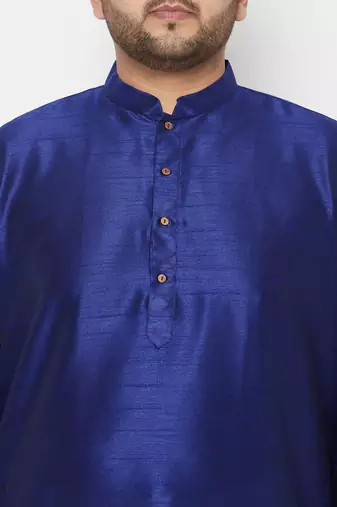 Men's blue and white silk blend kurta and dhoti set