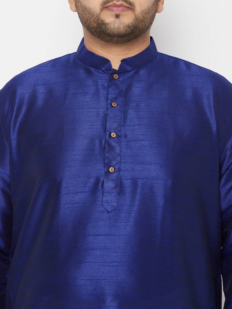 Men's blue and white silk blend kurta and dhoti set