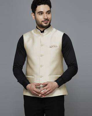 cream solid nehru jacket with self shine 1