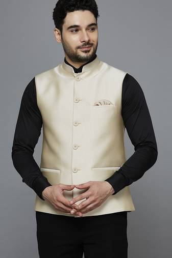 cream solid nehru jacket with self shine