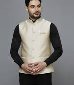 cream solid nehru jacket with self shine