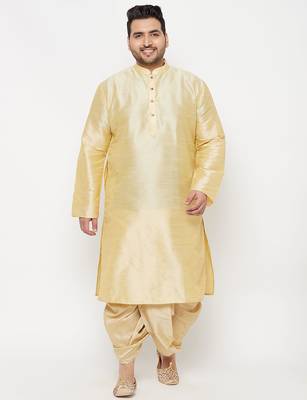 Men's gold silk blend kurta and dhoti set 1