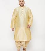 Men's gold silk blend kurta and dhoti set