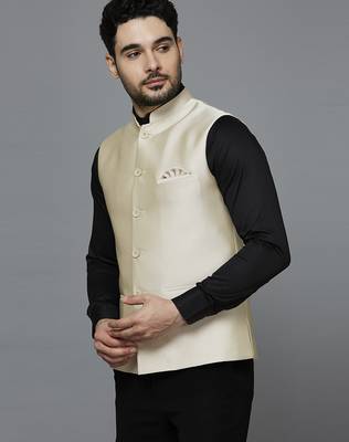 cream solid nehru jacket with self shine 2