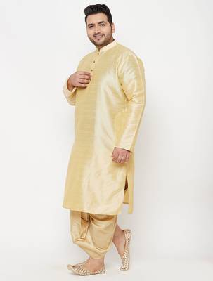 Men's gold silk blend kurta and dhoti set 2