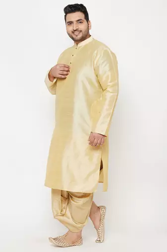 Men's gold silk blend kurta and dhoti set