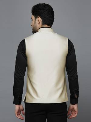 cream solid nehru jacket with self shine 3