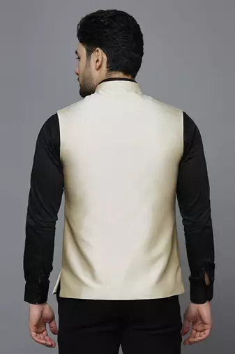 cream solid nehru jacket with self shine