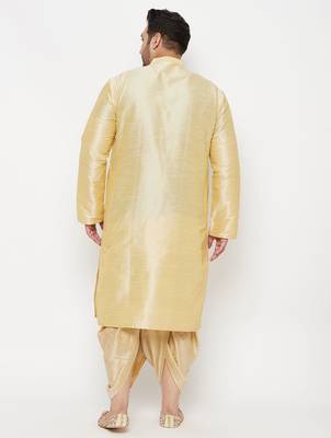 Men's gold silk blend kurta and dhoti set 3
