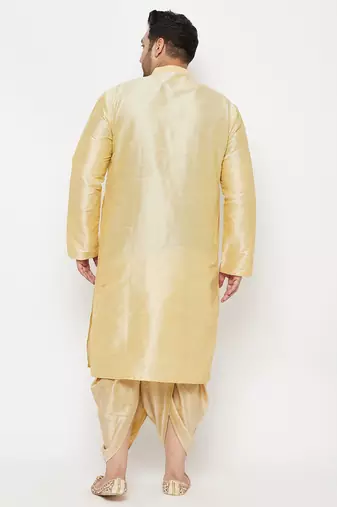 Men's gold silk blend kurta and dhoti set