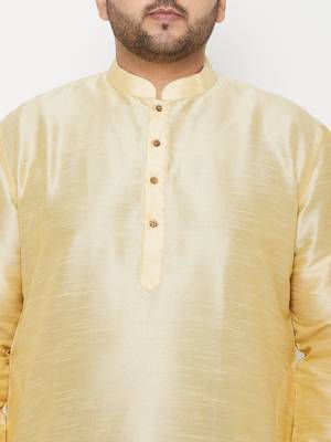 Men's gold silk blend kurta and dhoti set 4