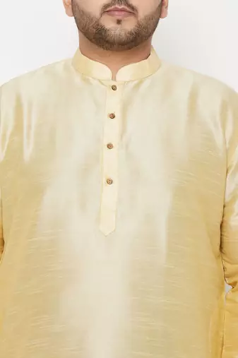 Men's gold silk blend kurta and dhoti set