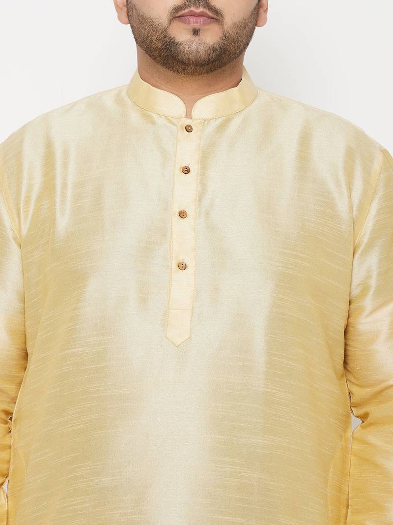 Men's gold silk blend kurta and dhoti set