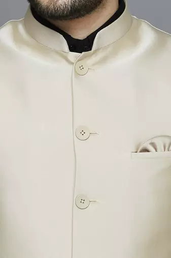 cream solid nehru jacket with self shine