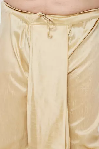 Men's gold silk blend kurta and dhoti set