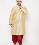 Men's gold and maroon silk blend kurta and dhoti set