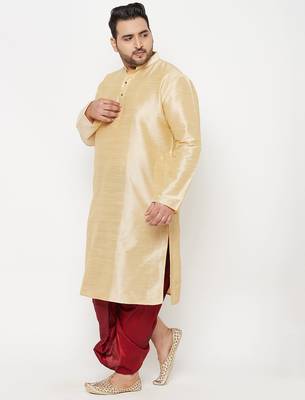 Men's gold and maroon silk blend kurta and dhoti set 2
