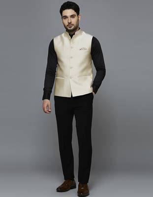 cream solid nehru jacket with self shine 5