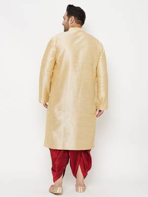 Men's gold and maroon silk blend kurta and dhoti set 3