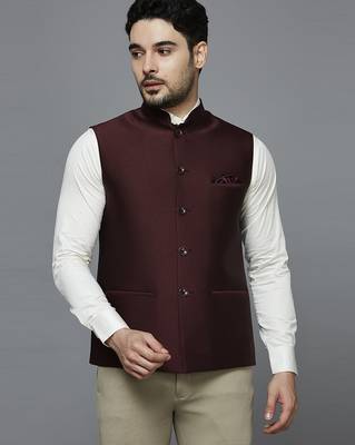 maroon solid nehru jacket with self shine 1