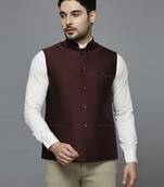 maroon solid nehru jacket with self shine