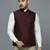 Men maroon solid nehru jacket with self shine