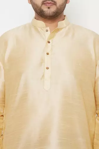 Men's gold and maroon silk blend kurta and dhoti set