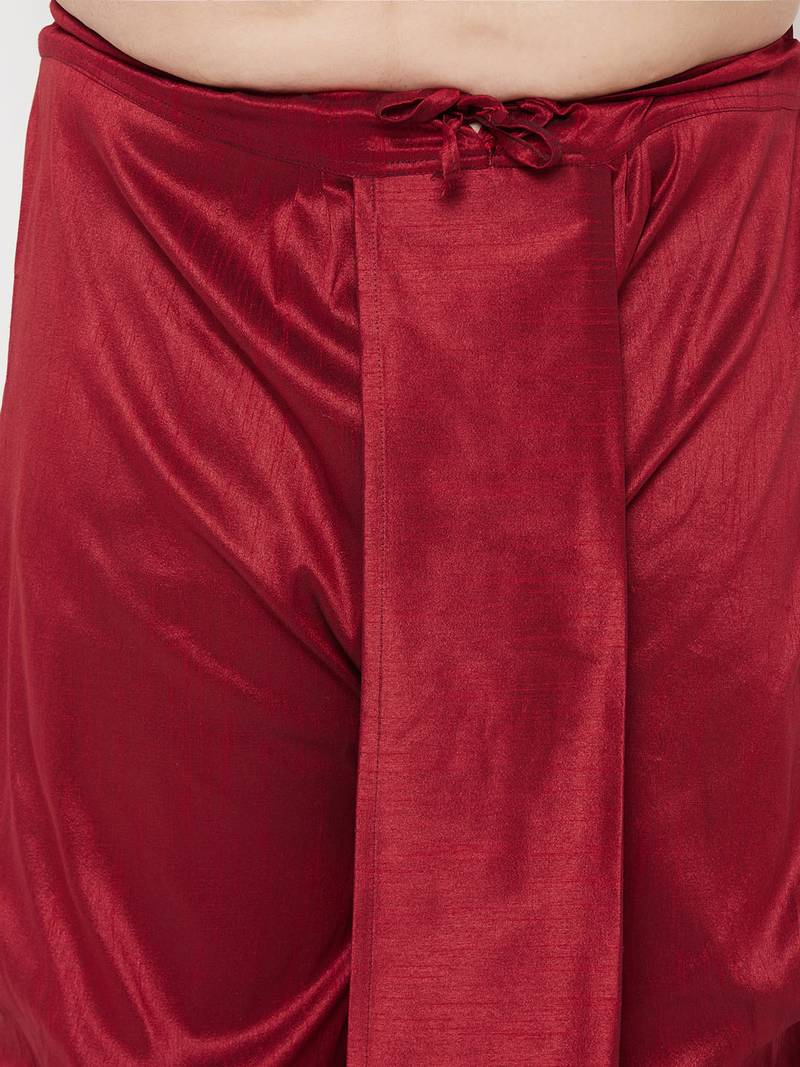 Men's gold and maroon silk blend kurta and dhoti set