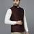 Men maroon solid nehru jacket with self shine
