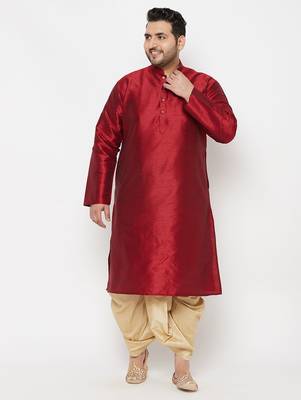 Men's maroon and gold silk blend kurta and dhoti set 1