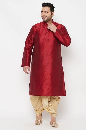Men's maroon and gold silk blend kurta and dhoti set