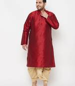 Men's maroon and gold silk blend kurta and dhoti set