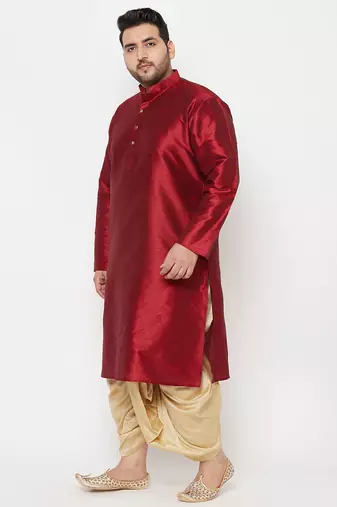 Men's maroon and gold silk blend kurta and dhoti set