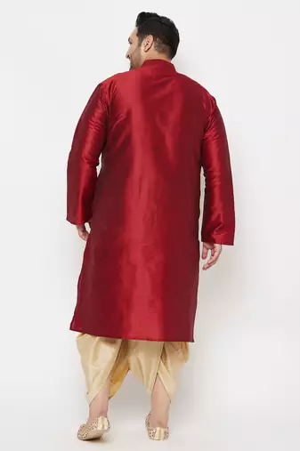 Men's maroon and gold silk blend kurta and dhoti set