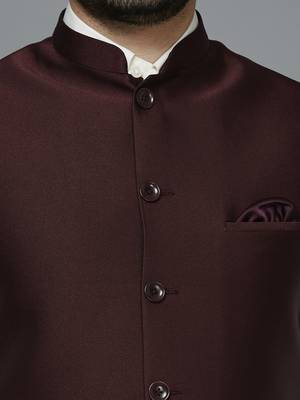maroon solid nehru jacket with self shine 4