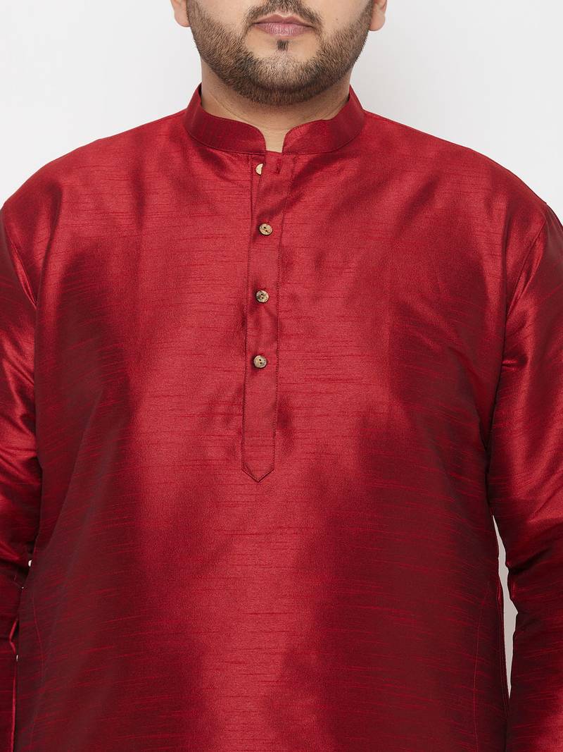 Men's maroon and gold silk blend kurta and dhoti set