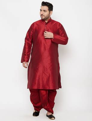 Men's maroon silk blend kurta and dhoti set 1