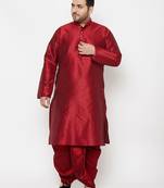 Men's maroon silk blend kurta and dhoti set