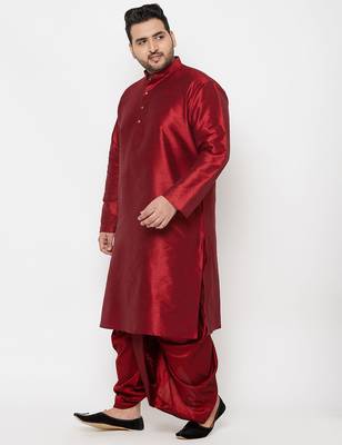 Men's maroon silk blend kurta and dhoti set 2