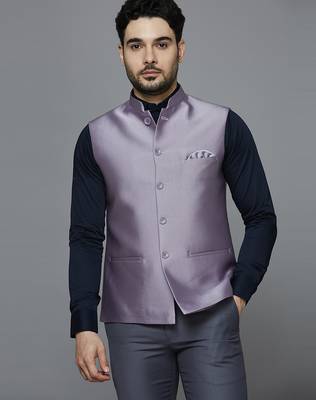 lavender solid nehru jacket with self shine 1