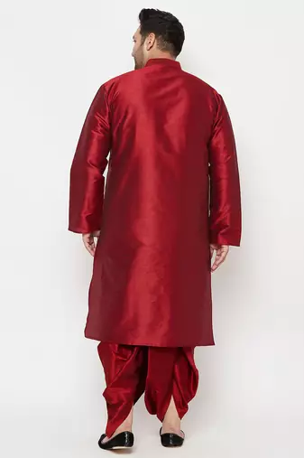 Men's maroon silk blend kurta and dhoti set