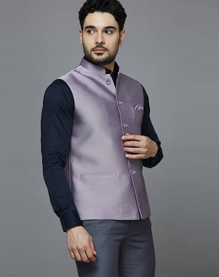 lavender solid nehru jacket with self shine 2