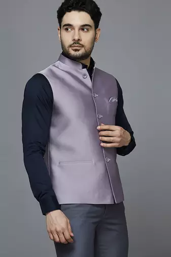 lavender solid nehru jacket with self shine