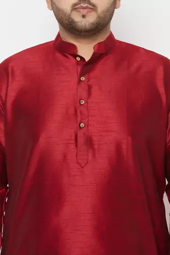 Men's maroon silk blend kurta and dhoti set