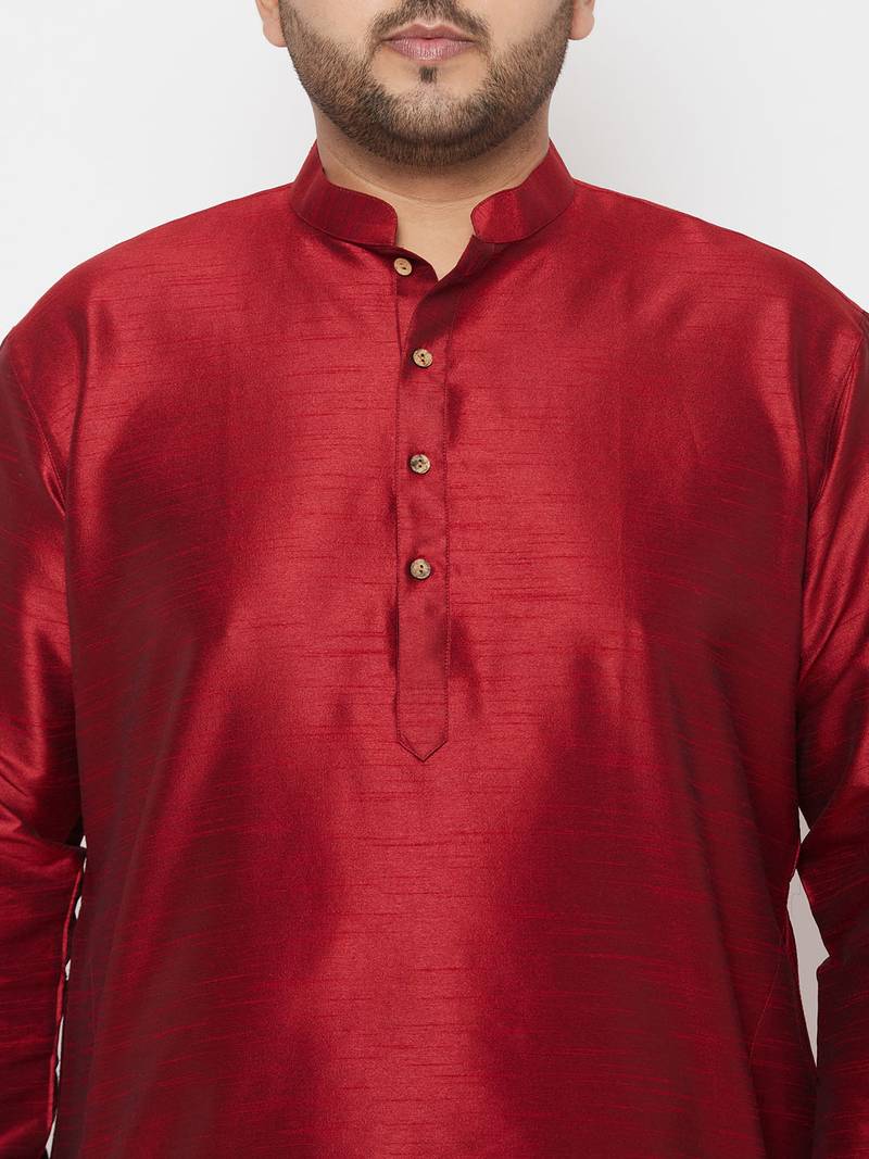Men's maroon silk blend kurta and dhoti set