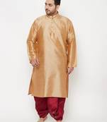 Men's rose gold and maroon silk blend kurta and dhoti set